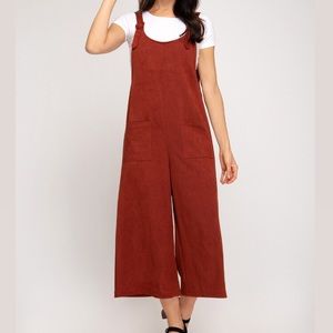 Rust Faux Suede Jumpsuit